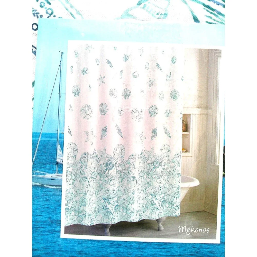 NEW  Destinations 100% Cotton  Shell  Shower Curtain Called Mykonos